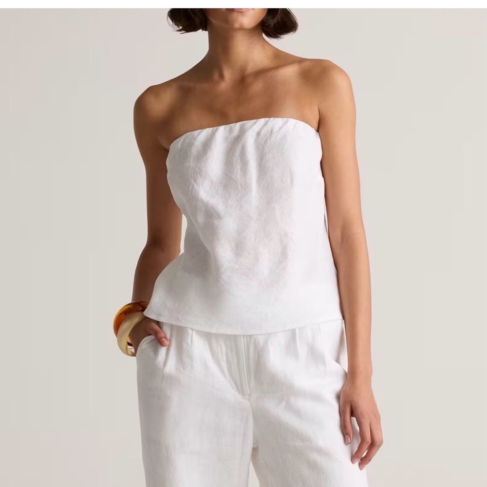 Quince White Strapless Linen Top